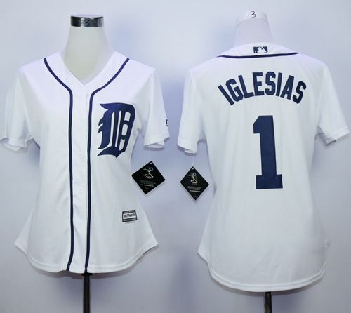 Tigers #1 Jose Iglesias White Home Women's Stitched MLB Jersey - Click Image to Close
